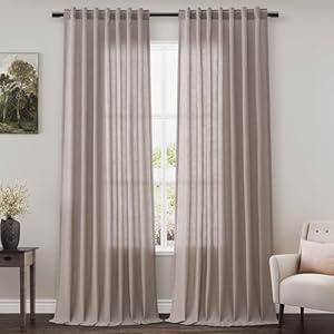 Dark Apricot Linen Curtains 90 Inch Length 2 Panels Set for Living Room Rod Pocket Back Tab Window Drapes Light Filtering Modern Farmhouse Curtain 90 Inches Long for Dining Room Bedroom 52x90