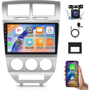 [2+64G] Car Stereo for Dodge Caliber 2007 2008 2009 2010 - Wireless CarPlay and Android Auto - 10.1 inch Touchscreen Android Caliber Radio - WiFi, GPS, Mirror Link, SWC + AHD Backup Camera + Canbus