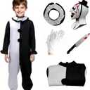 Terrifying Art Clown Costume Kids Horror Killer Clown Costume with Mask Scary Halloween Cosplay Outfits (Medium130)