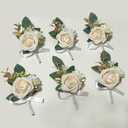 5PCS White Boutonniere for Men, Ivory Boutonniere Pins for Men Groomsmen Guest Boutonniere, Artificial Flowers for Wedding Decor Prom Homecoming