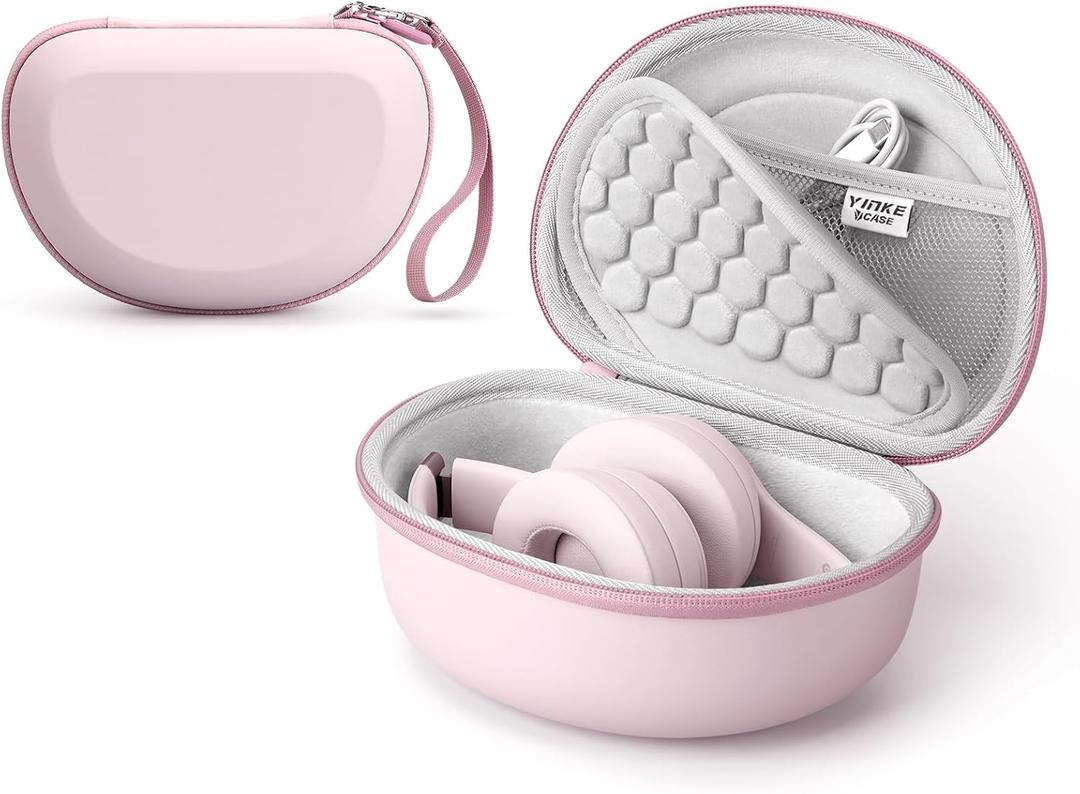 Hard Case for Beats Solo 4/Solo 3/Studio Pro/Studio3 On-Ear Headphones, Universal Portable Travel Organizer Bag with Honeycomb Lid Protection (Pink)