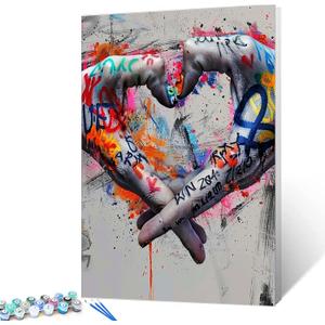 Tucocoo DIY Painting by Numbers Kits for Adults Artwork Colorful Graffiti Hands and Black and White Graffiti Hands Make up a Love Heart Wall Art Decoration 16''x20''