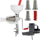 Johnny Apple Sauce Maker, Tomato Sauce Maker, Salsa, Pumpkin Puree, Remove Skins & Seeds From Produce, Model 250 Clamp Based Food Strainer with Electric Motor (Strainer + Motor + Accessories)