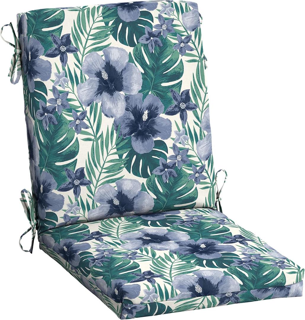 Arden Outdoor Dining Chair Cushion, 20 x 20, Rain-Proof, Fade Resistant, Salome Tropical (Blue Salmone Tropical)