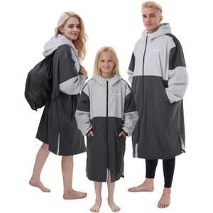 Owntop Swim Parka Adult Kids | Waterproof & Quick-dry | 2-Way Zipper | Oversized Hooded Changing Robe for Beach Pool (X-Small, Grey)