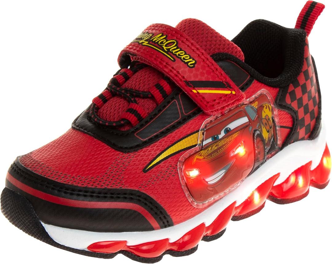 Disney Pixar Cars Boys Black/Red Lighted Sneaker (7 Toddler) (Red)