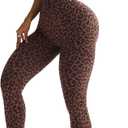 WDIRARA Women's Leopard Workout Jumpsuit Zip Front Scrunch Butt Yoga Bodycon Pants Romper Unitard (XL, Coffee Brown)