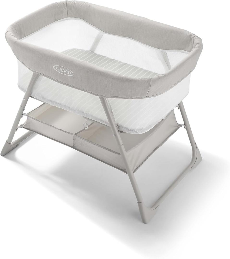 Graco DreamMore Bedside, Newborn, Travel, Portable Bassinet for Newborn Babies to 6 Months, Willow, Small Single
