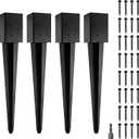 LADECH 4x4 Metal Fence Post Anchor - 24' Black Powder Coated Spikes (Pack of 4) for 3.5x3.5 Wood Posts