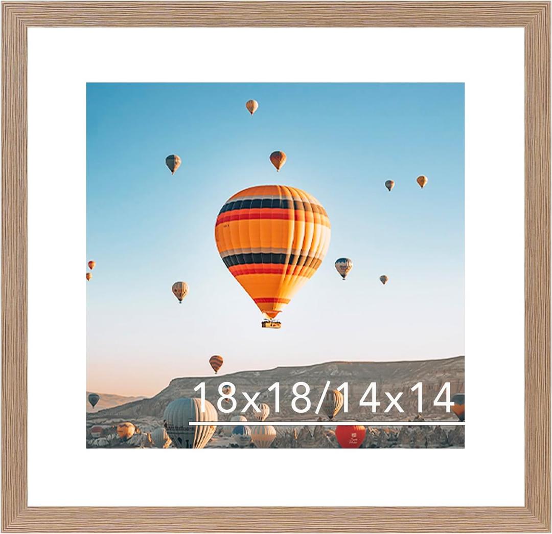 18x18 Picture Frame Rustic Brown with 14x14 Mat, Display Photo 14x14 with Mat or 18 x 18 Without Mat, Wall Hanging Large 18x18 Poster Frame with Shatter Resistant Plexiglass, Rustic Brown