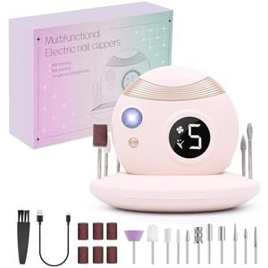 Upgrade 3 in 1 Cordless Nail Drill Electric File, Portable Electric Nail Clipper, Nail Care Set with UV Light for Acrylic Gel, Manicure Pedicure Polishing Shape Tool with Nail Drill Bits (Pink)