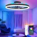 RGB Ceiling Fans with Lights, 20" Fandelier Low Profile Ceiling Fan with Light, Modern Flush Mount Ceiling Fan Light with Remote/APP Control, Bedroom Chandelier Fan Fixture for Indoor (Black)