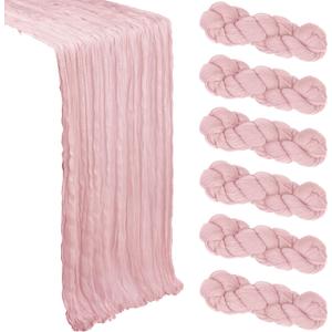 6 Pack Dusty Pink Table Runner Cheesecloth 10Ft Gauze Cheese Cloth Table Runner 35x120 Inch Boho Sheer Rustic Fabric for Summer Holiday Party Decor Baby Shower Wedding Decoration