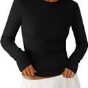 PRETTYGARDEN Womens Long Sleeve Shirts 2026 Ribbed Knit Slim Fitted Basic Tee Casual Going Out Tops Underscrubs Fall Clothing (Black, S)