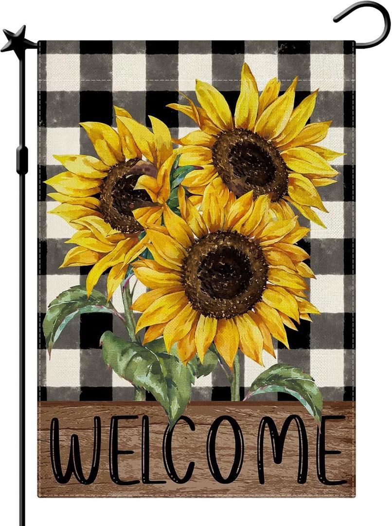 Sunflower Garden Flag, Buffalo Spring Summer Fall Garden Flag Vertical Double Sided Burlap Party Holiday Yard Home Farmhouse Outside Decor 12.5 x 18 In B