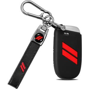 For Dodge Key Fob Cover with Keychain for Dodge Charger Challenger Dart Durango Journey Replacement Remote Control 3 4 5 Buttons Key Fob Shell (Red, 1 PC)