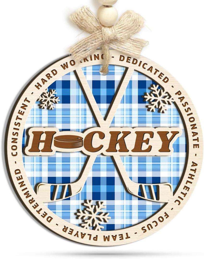 3 x Hockey Christmas Ornament  Holiday Ice Hockey Ornaments Hanging Tree, Wooden & Acrylic Stick on The Rink Decoration - Winter Sport Gifts for Boys, Men, Players, Coaches & Fans