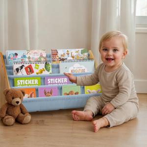 ZICOTO Decorative Wooden Bookshelf for Kids Rooms - Keeps Plenty of Books Neatly Organized & Within Reach for Toddlers - Easy Install Montessori Book Shelf for Baby's Bedroom or Playroom Decor (Blue)