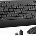 Quiet Wireless Keyboard and Mouse Combo 3-Level DPI Silent Mouse, Full-Size Ergonomic Wrist Rest, 2.4GHz Plug-and-Play, Multimedia Hotkeys for Windows Computer/Laptop, Black