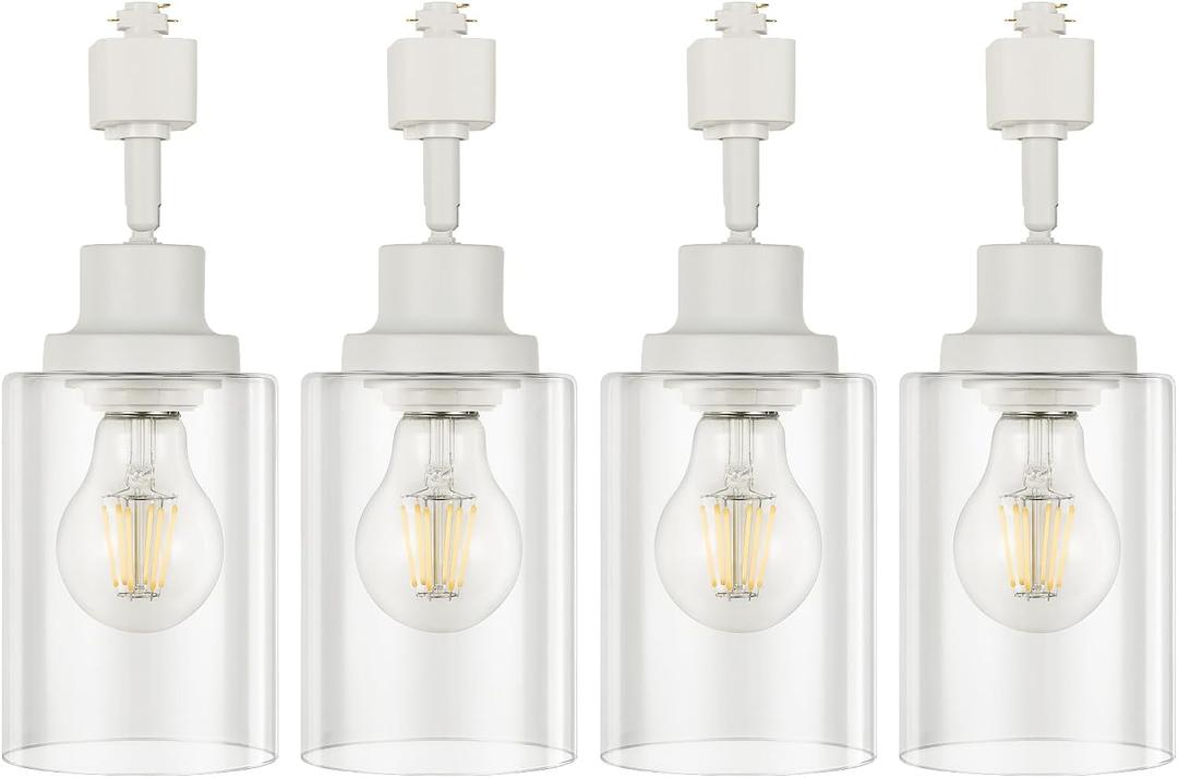 VANoopee H Type Track Lighting Heads E26 Track Light Ceiling Modern for Kitchen, Compatible with H Track Lighting Rail System, White Track Lighting Fixtures with Glass Lamp Shade, 4 Pack, No Bulbs (4 Pack(No Bulbs/Track))