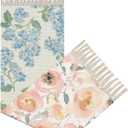 DEXI Area Rugs for Bedroom, 2x6 Reversible Hallway Rug with Tassels, Soft Low Pile Bedside Rug, Modern Laundry Room Indoor Cotton Carpet for Kitchen Floor Entryway Living Room, Blue and Pink Flower