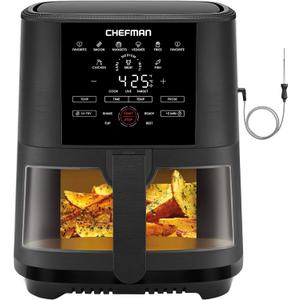CHEFMAN 5-Quart Digital Air Fryer with Temperature Probe, 8 Customizable Cooking Presets, Large Easy-View Window, Give Your Food an Extra Crispy Finish, Nonstick Dishwasher-Safe Basket & Tray, Black (5 QT - Probe)