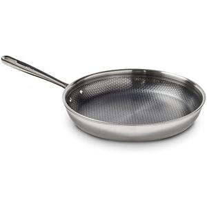 T-fal HybridMesh Tri-Ply Stainless Steel Fry Pan 12 Inch, Induction Oven Safe 500F, Metal Utensil Safe, Ideal For Searing, Cookware, Dishwasher Safe Pots and Pans, Needs Pre-Heating, Silver/Black