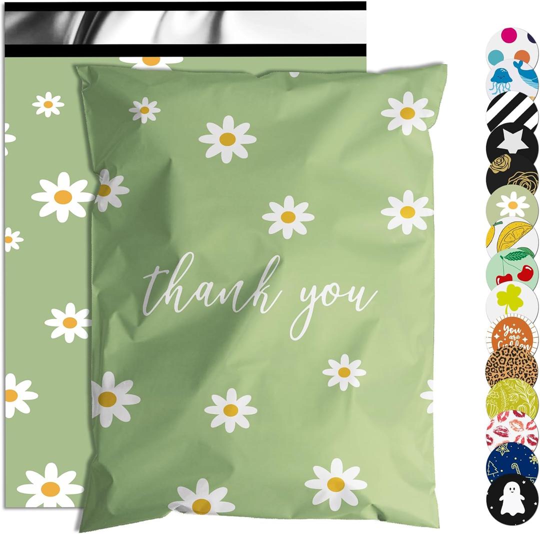 Thank You Poly Mailer 10x13 Inch 25 Pcs, Waterproof and Tear-Resistant Shipping Bags for Clothing, Cute Mailing Bags with Self-Seal, Chrysanthemum Printed Packaging Bags for Small Business