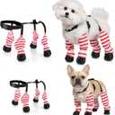 1 Pcs Dog Suspender Boots for Small Medium Dogs Waterproof Dog Rain Boots Adjustable Anti-Slip Paw Protectors Leggings Shoes for Outdoor Winter Snow Rain Walking (Red and White Stripe,L)