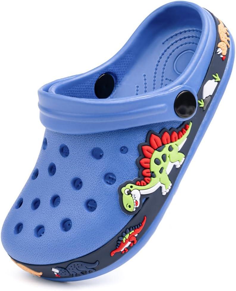 Miamooi Toddler Girls Boys Clogs Cute Cartoon Garden Water Clogs Little Kid Non-Slip Slides Indoor Outdoor Waterproof Beach Sandals Slip-on Beach Pool Shower Slippers Water Shoes, 12 Little Kid, A5/Dinosaur Blue