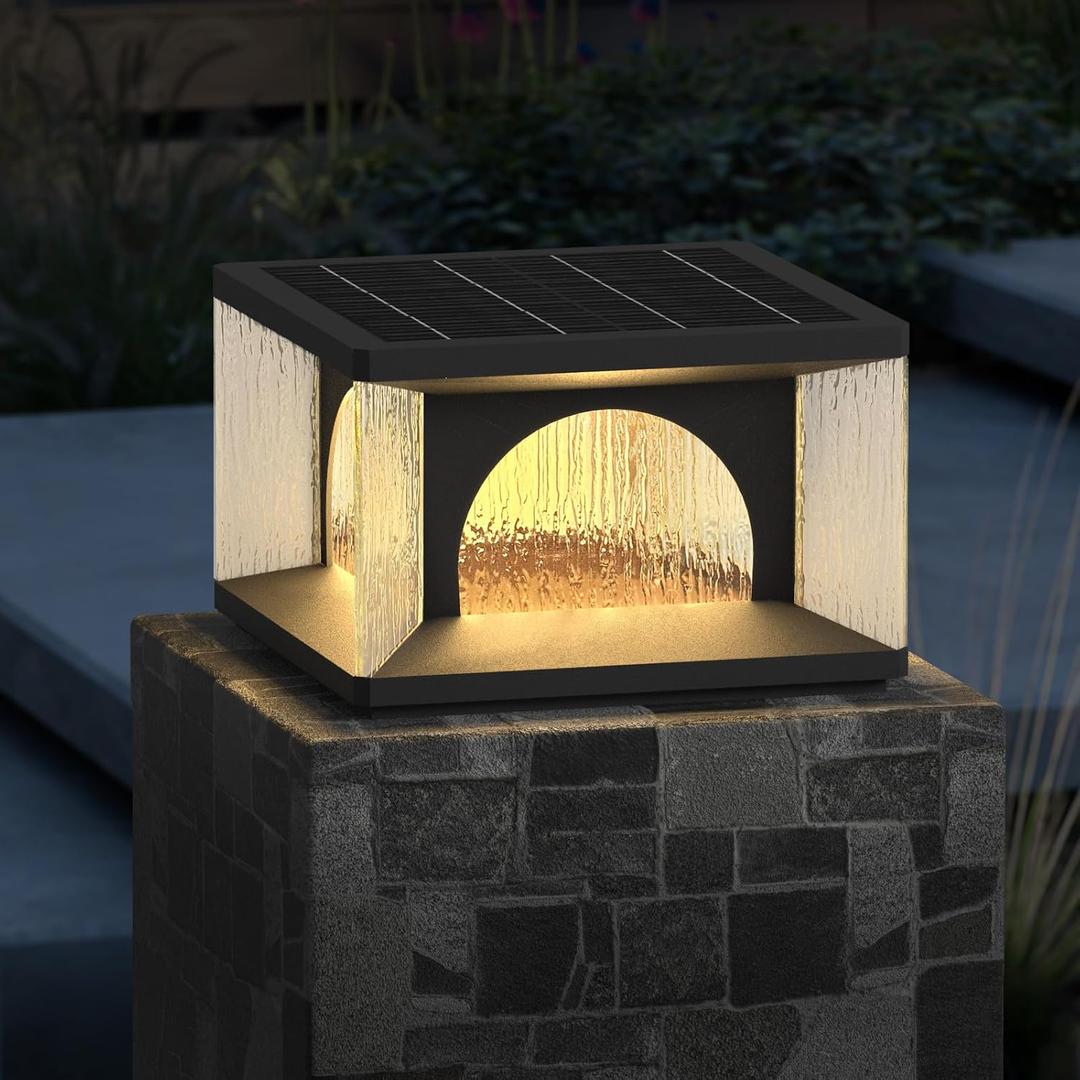 11.8" Solar Fence Post Light, Outdoor Modern IP54 Waterproof Unique Luxury Pillar Cap Landscape Column Lamp for Deck Patio Garden Decoration, 3 Color Temperatures, Solar Powered