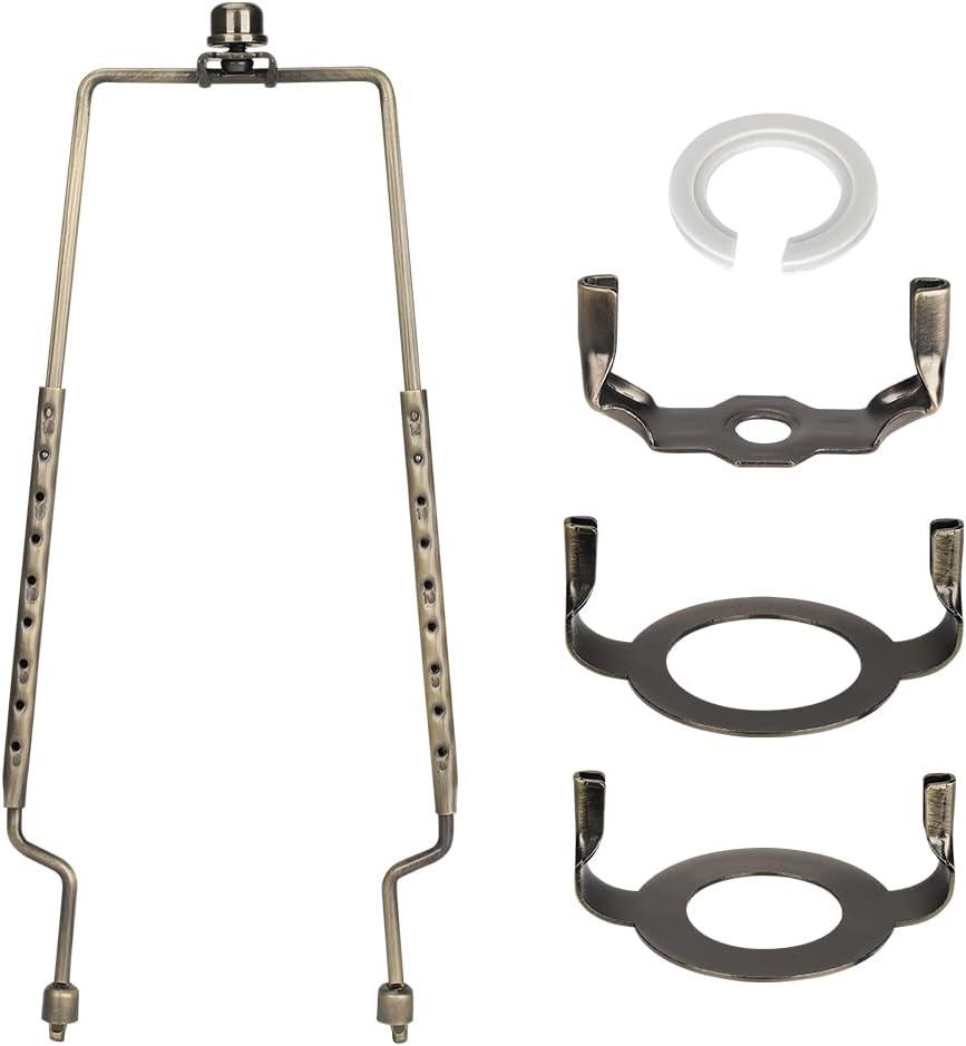 8 9 10 11 12 inch Lamp Shade Harp Holder, ALUCSET Adjustable Lamp Harp Kit, Fit Both Standard Lamp Rod and E14 E26 E27 Light Base UNO Fitter Adapter Converter Finial Set, Lampshade Bracket (Bronze)