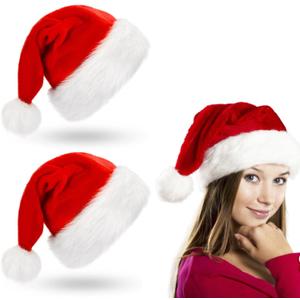2 Pcs Santa Hat, Comfortable Velvet Red and White Christmas Hats for Christmas Party Decorations and Gifts, Adult Size