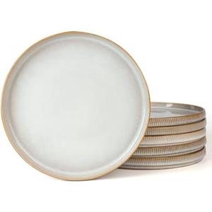 famiware Star Dinner Plates for 2, 10 inches Plate Set, Scratch Resistant, Stoneware Dinnerware, Kitchen Modern Rustic Serving Dishes, Cappuccino White