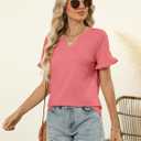 TICTICMIMI Women's V Neck Ruffle Short Sleeve Tops Summer Casual T Shirts (Blue)