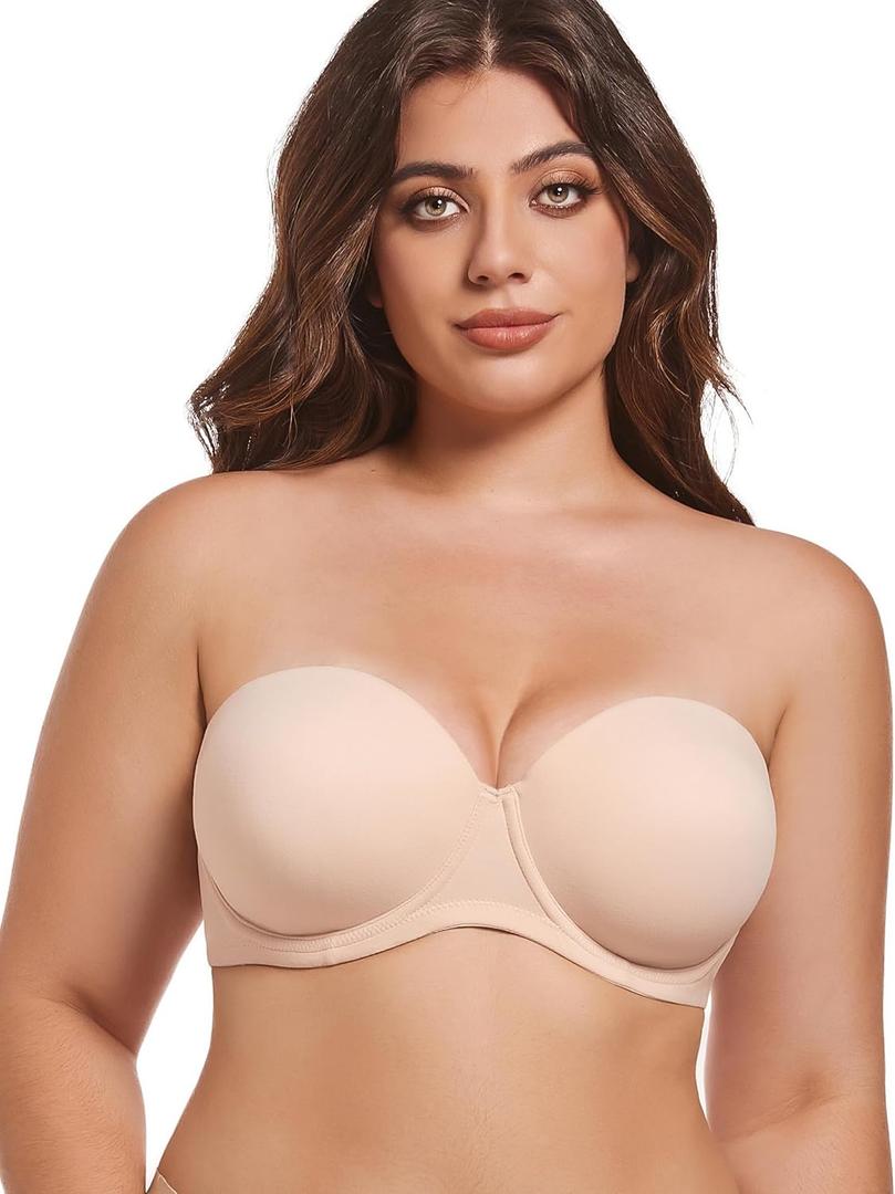 Lusait Strapless Bra Push Up Full Figure Underwired Convertible Multiway Beauty Back Bras for Women (Beige)