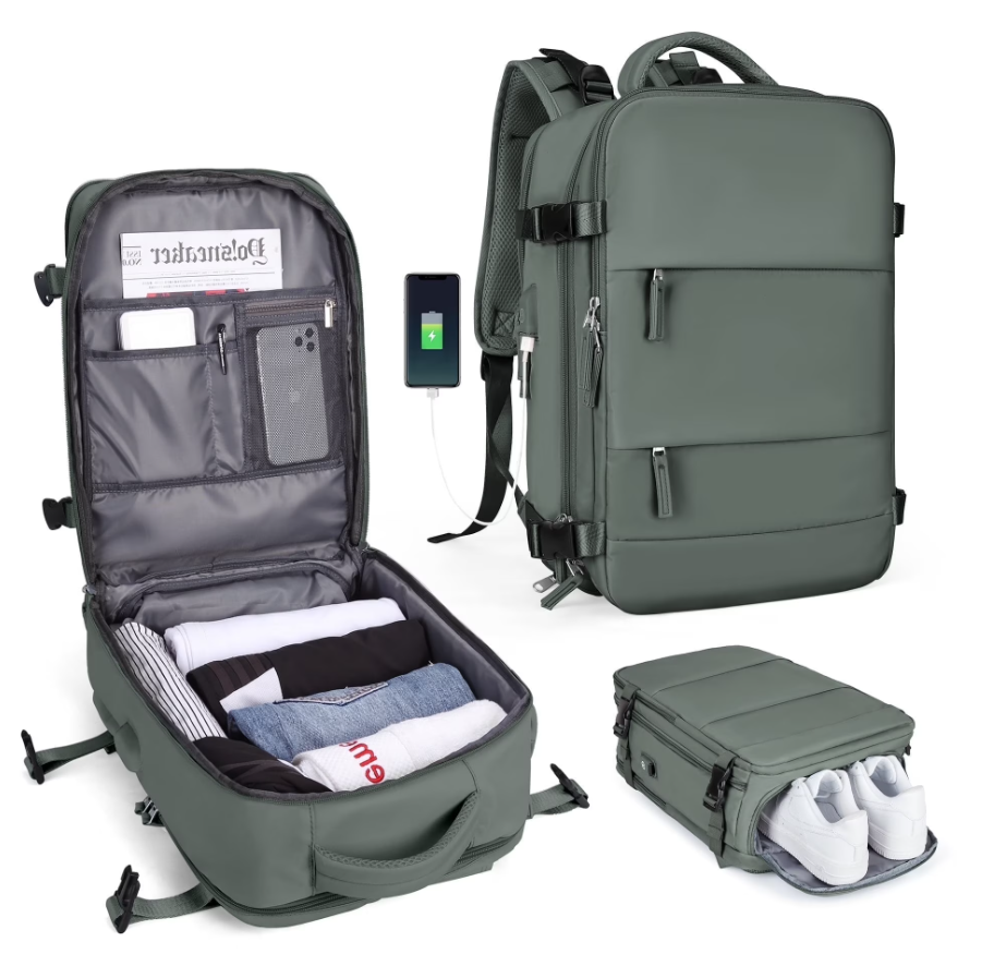 Large Travel Backpack For Women Men Airline Approved Carry On Backpack Flight Approved Waterproof Sports Luggage Backpack Casual Daypack Small Hiking Backpacks Grey Green