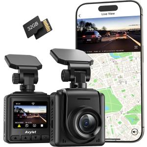 2K Dash Cam with 32 GB Card, 1.5'' IPS Screen, External GPS, WiFi Dash Camera for Cars, Front Dashcams for Cars with APP, WDR, Night Vision, 24 Hours Parking Monitor, G-Sensor, Loop Recording