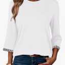 Dokotoo Women's Shirts Lightweight 2026 Summer Fashion 3/4 Length Sleeve T Shirts Casual Crew Neck Basic Blouses Size S