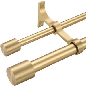 Warm Gold Double Curtain Rods 28-48", Decorative Double Curtain Rod with Cap Finials, 1 Inch Front and 5/8 Inch Back Telescoping Dual Curtain Rod, Double Window Drapery Rod Warm Gold
