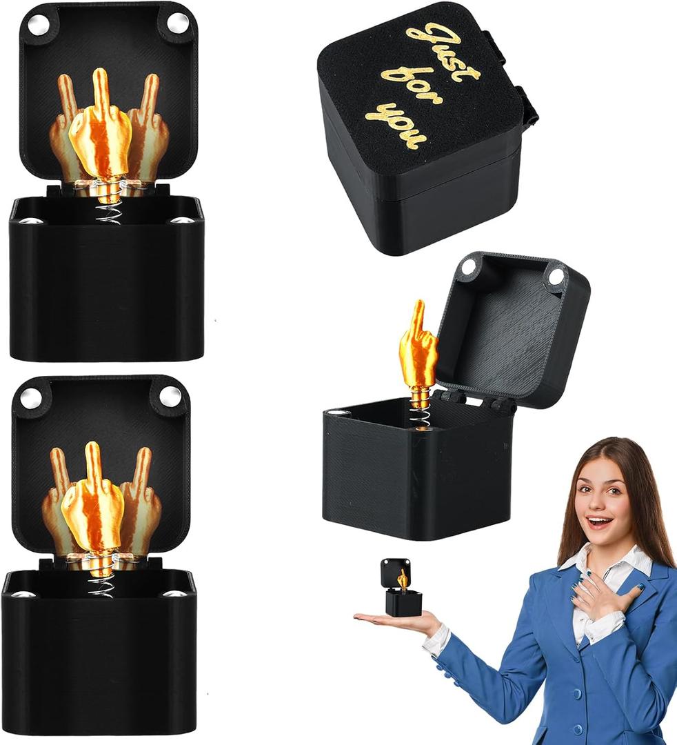 2 x 2Pcs Middle Finger in A Box Gay Gifts Funny Adult for Men Women Prank Joke Toy Gifts Hilarious White Elephant Gifts Prank Box Funny Birthday Gifts Relief Pop Up Middle Finger Box Fun Surprise Gift