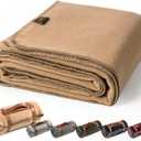 Merino Wool Blend Camping Blanket Ultra Warm, Moisture Wicking, Portable Outdoor Blanket for Camping, RV Trips, Adventures, Picnic, Bushcraft Survival Kits, Large 86"x62" (Camel)