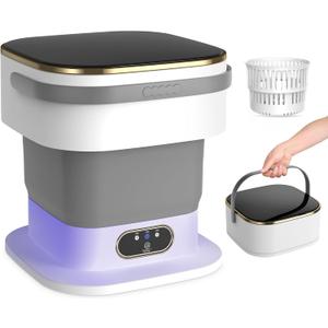 Portable Washing Machine, 15L Mini Washing Machine with Spin Basket & 3 Cleaning Modes for Small Clothes,Foldable Mini Washer for Apartments, Dorms, Camping (Gray)