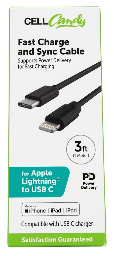 CellCandy Fast Charge And Sync Cable 3 Ft For Apple Lightning to USB C