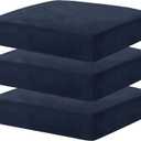 MAXIJIN Velvet Stretch Cushion Covers Fitted Couch Cushion Slipcovers Sofa Seat Cushion Covers for Individual Cushions with Elastic Bottom (3 Piece Sofa Seat Slipcovers, Navy Blue)