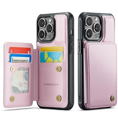 Vinich for iPhone 15 Pro Wallet Case with Card Holder, RFID Blocking Credit Slots Kickstand Shockproof Phone Cover Fit for iPhone 15 Pro 6.1", Rose Gold