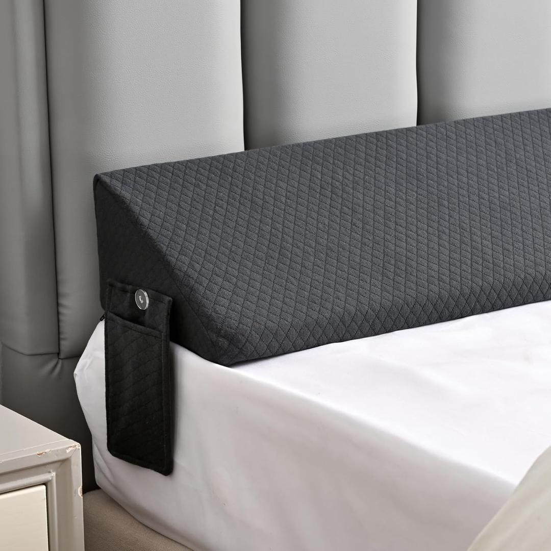 King Bed Wedge Pillow for Headboard Mattress Long Wedge Pillow Bed Bolster King Gap Filler Nora Pillows for Dorm Sleeping Backest Home Decor RV House Accessories Hotel Must Haves Grey