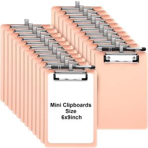Qilery 24 Pcs Bulk Mini Clipboards with Pen Holder Clip A5 Memo Clipboard 6x9 Small Plastic Clip Boards for School Office Restaurant Cafe Hotel Shopping List, Pen Not Included, Pink