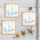 Bdor Wooden Wall Hanging with Rope 9.5x9.5x1.5 Inch Happiness Comes in Waves with Starfish Decor - 3D Wall Art for Bathroom or Coastal Bedroom, Ocean Inspired Beach Decorations Set of 3