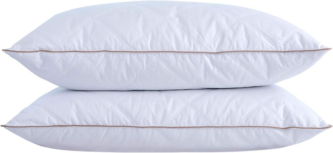puredown Goose Feathers and Down Pillow with Diamond Quilting with 100% Cotton Cover, Pack of 2, Standard Size (Classic White)